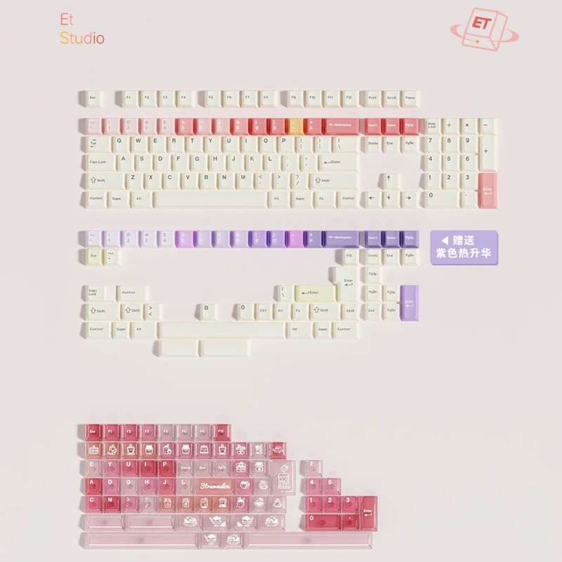 Chosfox&ET 157+69 Keys Cheese Strawberry Keycaps  PBT+PC Transparent Keycap Cherry Height Custom Mechanical Keyboard Keycap Gift