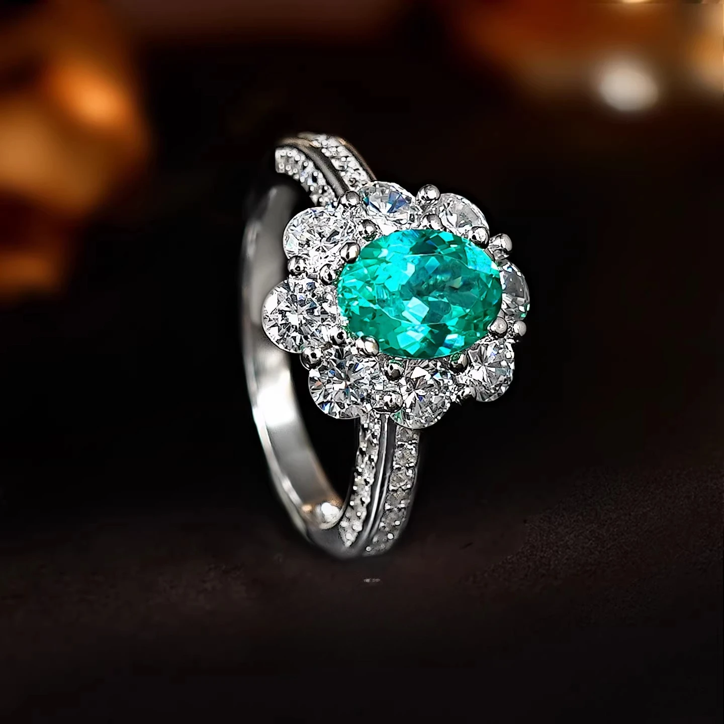 925 sterling silver ring 1.5 carat pigeon egg surround diamond set with Para í ba color women's jewelry
