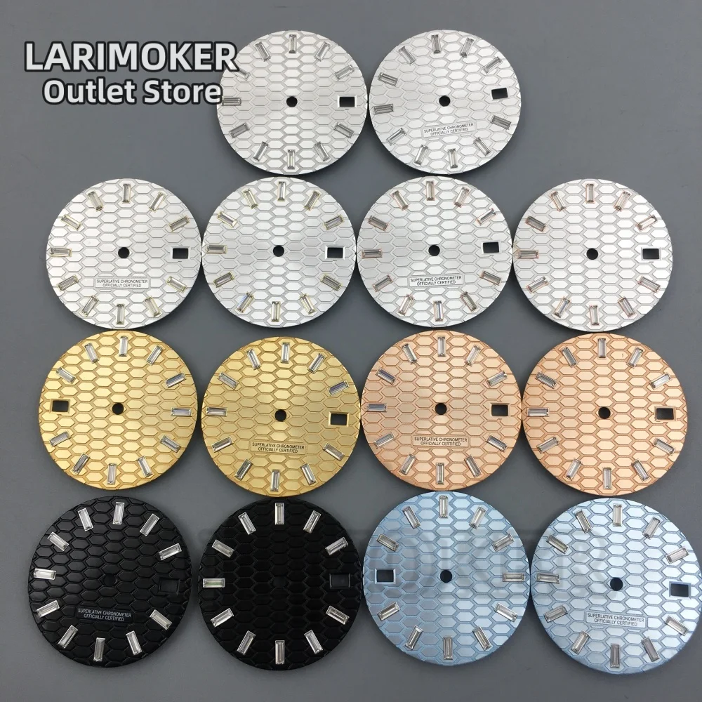 

LARIMOKER horizontal striped watch dial diamond index date paired with blue luminous watch hands for NH35 movement 29mm dial