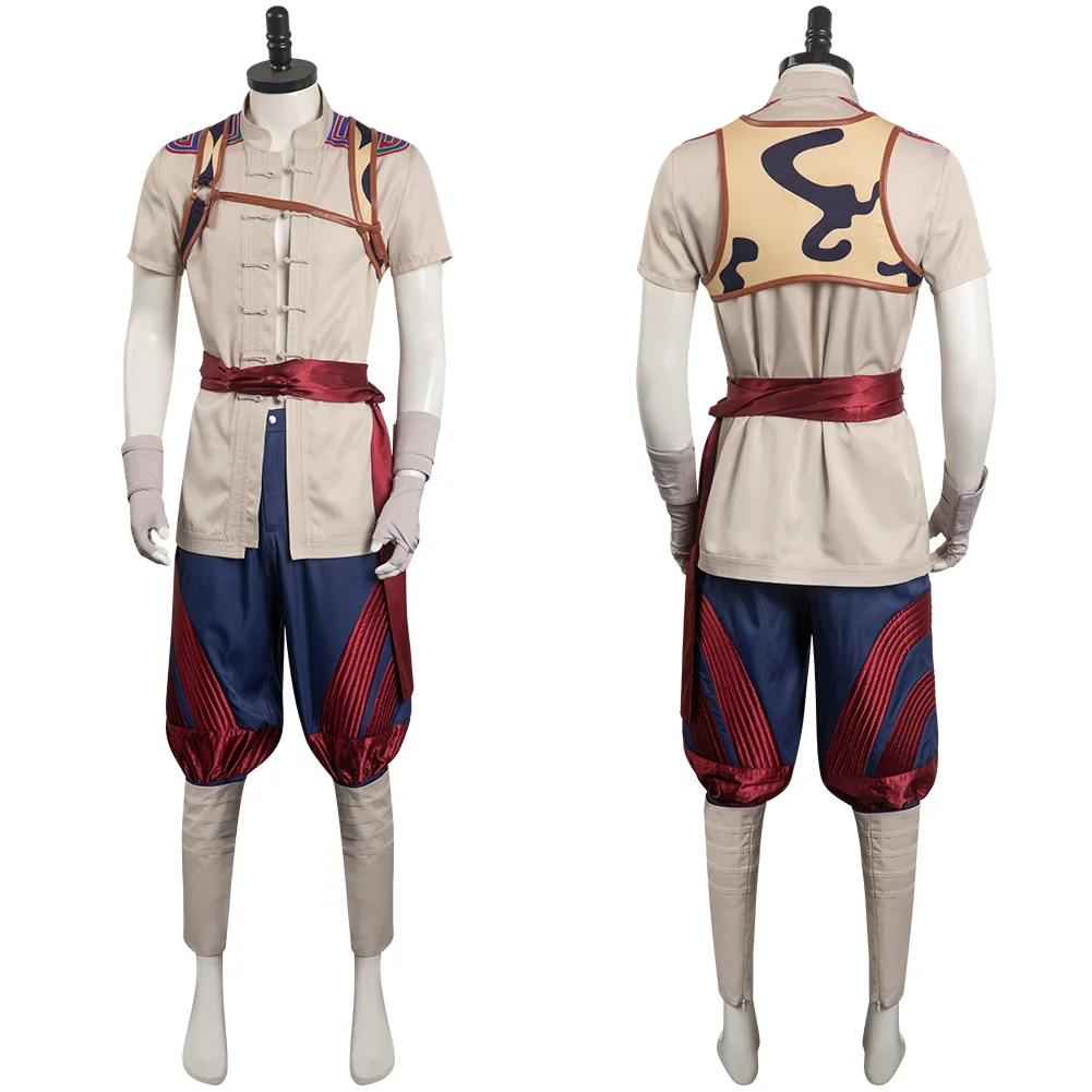 

Liu Kang Cosplay Costume Game Mortal Cos Kombat Men Tops Pants Headband Set Outfits Adult Male Halloween Party Suit Role Play