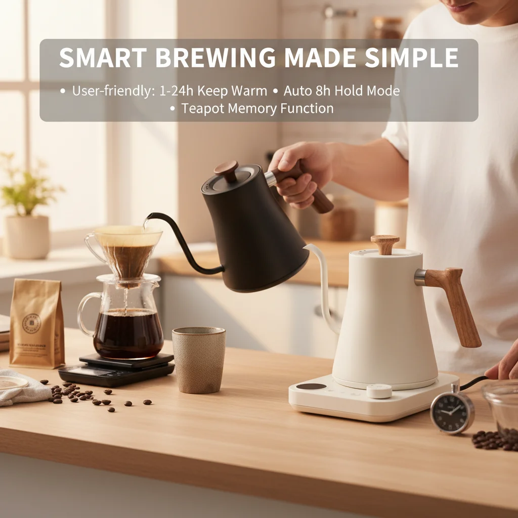 

304 Stainless Steel Bistro Gooseneck Electric Kettle ±1℉ Temperature Control LED Display for Pour over Coffee & Tea 1200W 0.9L