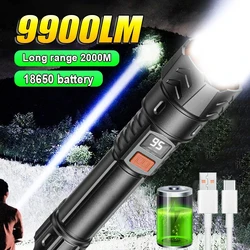 9900LM Powerful LED Flashlight Battery Display USB Rechargeable Light Telescopic Zoom Torch Lamp Outdoor Camping Fishing Lantern