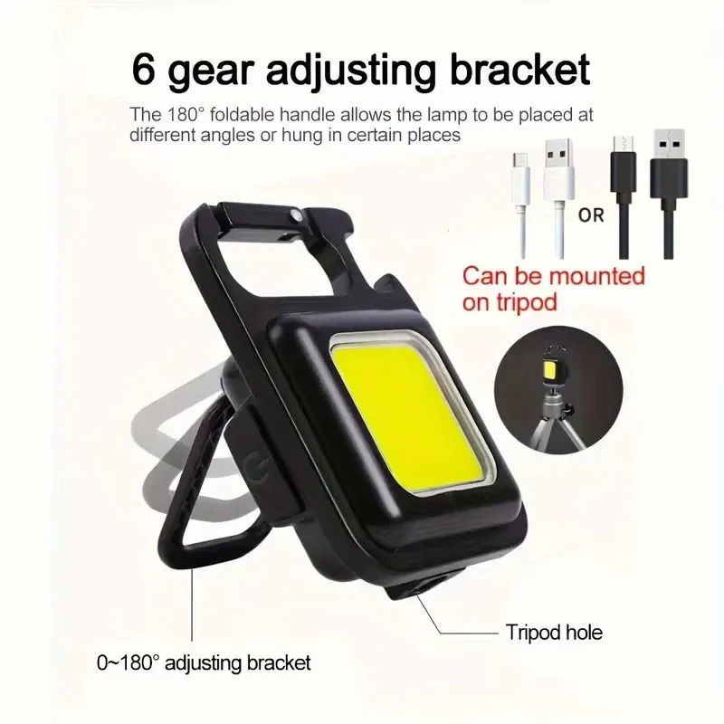 Mini LED COB Flashlight USB Rechargeable Multifunctional Outdoor Portable Keychain Hiking Work Light Magnet For Camping Fishing