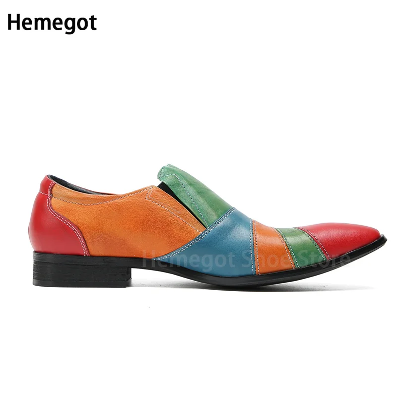 Candy Color Lace Up Loafers for Men New Pointed Toe Multi-Color Slip-On Leather Shoes Party Banquet Wedding Flats Men Shoes