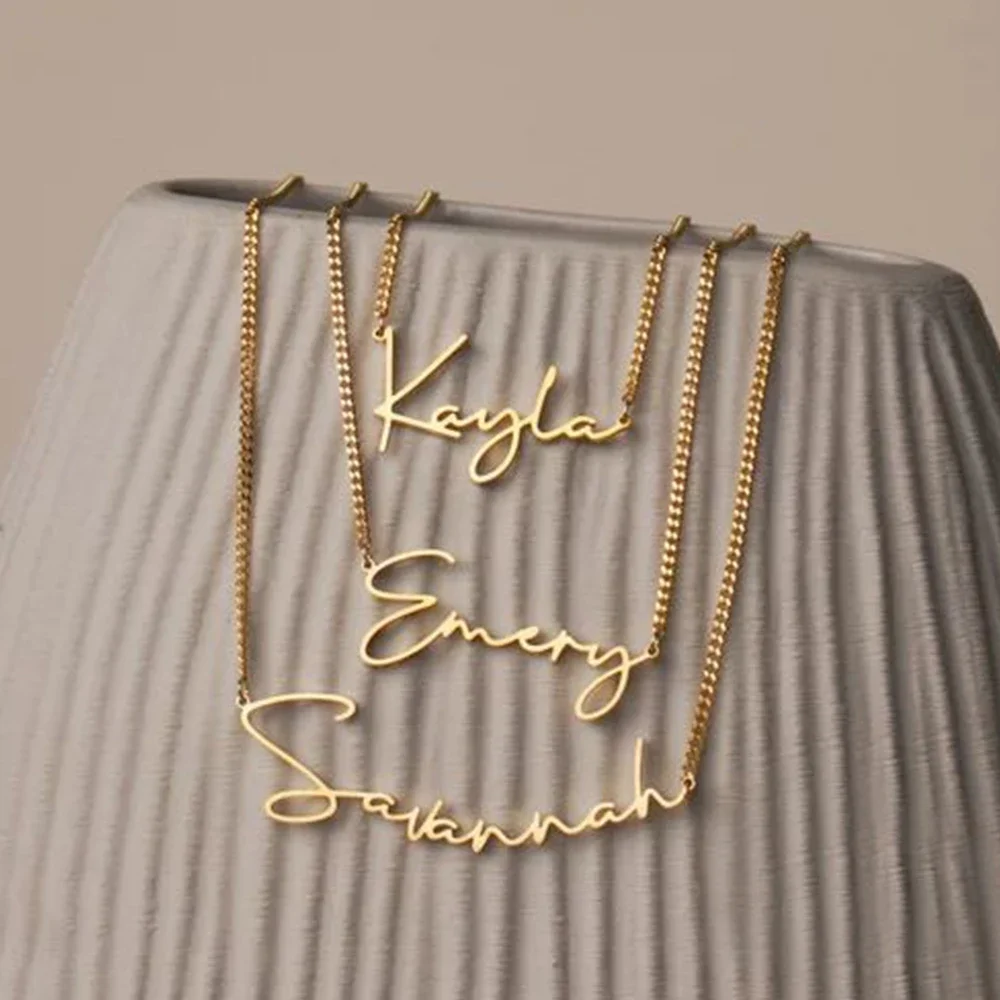 women Stainless Steel Name Necklace Customized Fashion  Personalized Letter Golden Color Choker Necklace Pendant Nameplate Gift