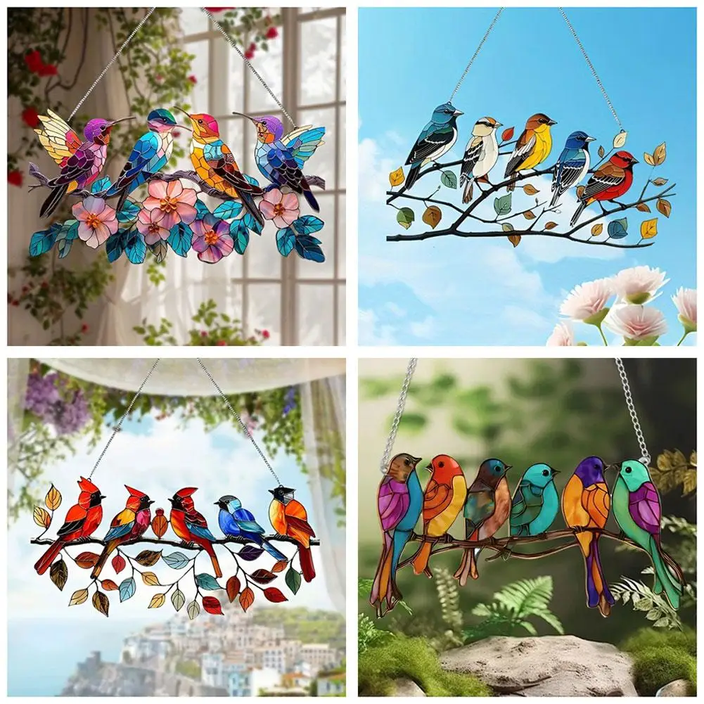 Pendant Mini Stained Bird Glass Window Hangings Acrylic Colored Hanging Wall Mot Accessories Scandinavian Room Decor Decor E3J8