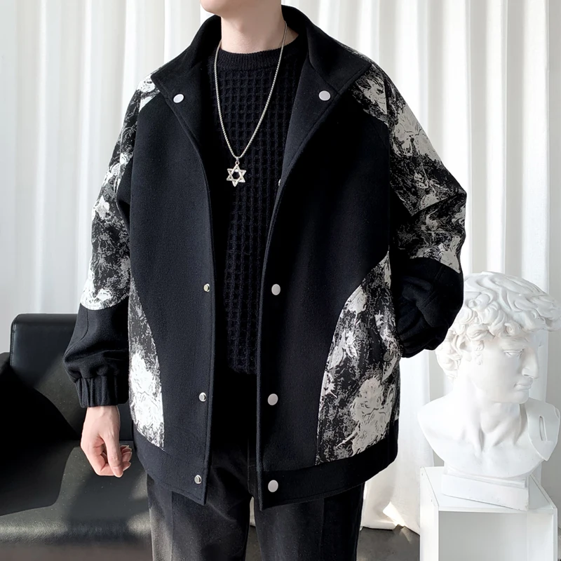 Single breasted buckle coat  Autumn And Winter New Men's Fashion thick jackets men printing flower Warm Jacket Large Size M-3XL