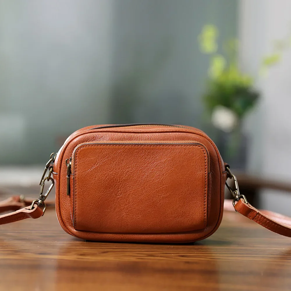 

Retro handmade leather camera bag women's first layer cowhide small square bag cowhide casual shoulder messenger bag