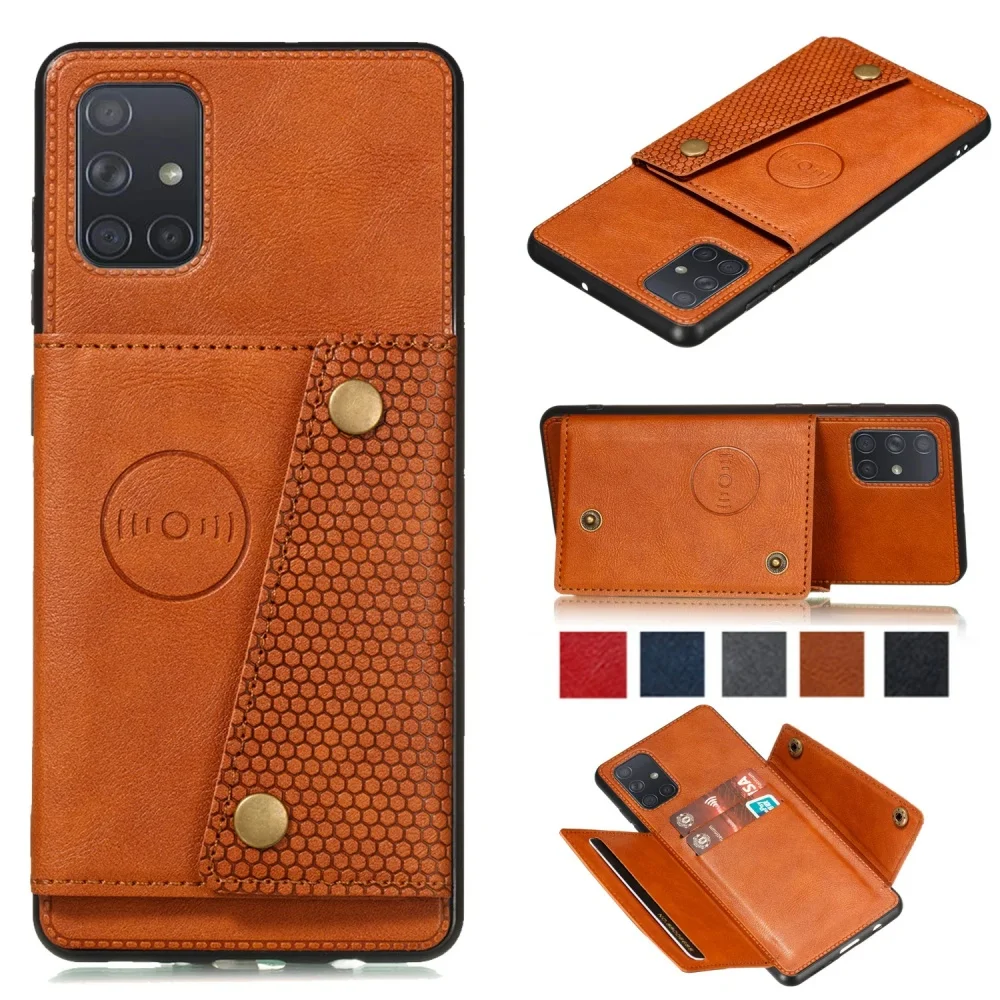 For Samsung A54 A34 A73 A53 A33 A13 A72 A52 A32 A22 A12A A04S Car Magnetic Bracket Card Slot Back Cover PU Leather Wallet Cover
