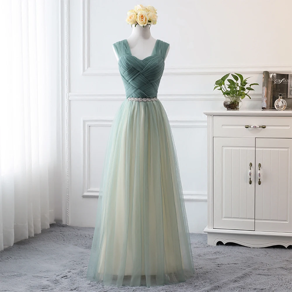 Elegant Green Bridesmaid Dress 3 Lengths Square Backless Off Shoulder A-Line Gown Unique Tulle Weave Texture Evening Vestido