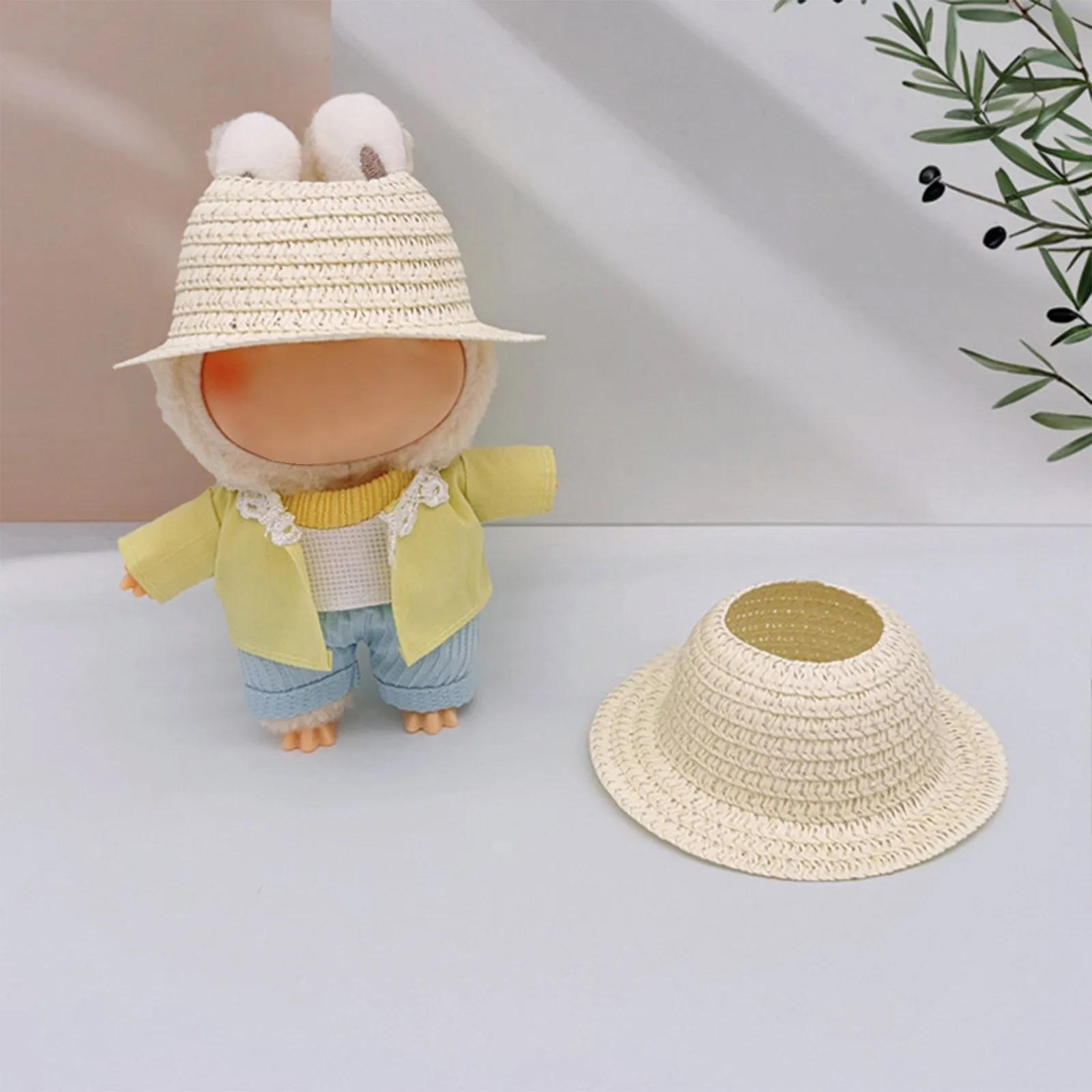 Doll Hat Open Top Straw Cotton Pastoral Style Clothing Accessories Mini Western-Style Doll Hat Cute Doll Decoration Solid Color