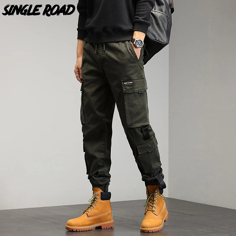 

Single Road Mens Cargo Pants Men 2023 Techwear Ribbon Baggy Pockets Fashion Joggers Male Trousers Streetwear Casual Pants Men