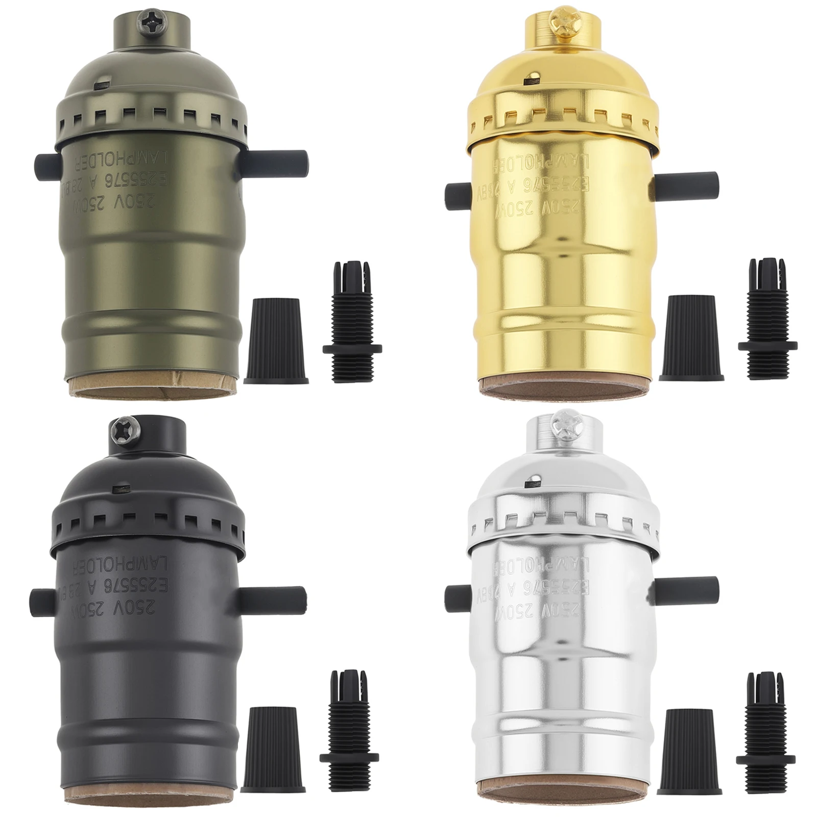 E26 / E27 Push Thru Lamp Socket ON / OFF Switch Socket Replacement Light Bulb Socket Electric Lamp Base