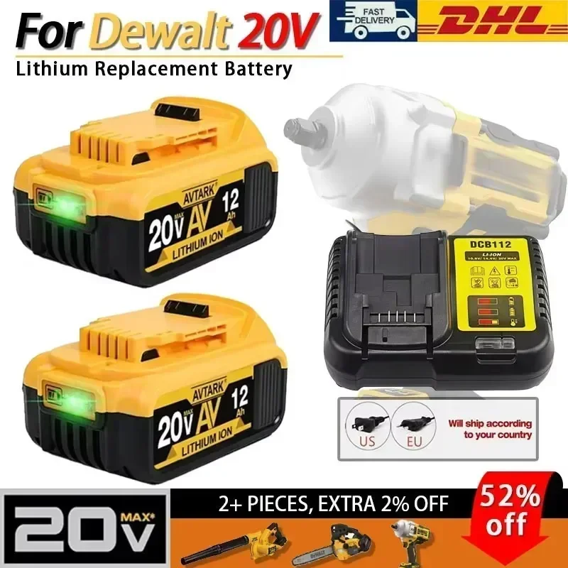 

DCB200 20V Battery Compatible with dewalt power Tools 18V 12Ah rechargeable electric tool Lithium batteries 20V 18Volt 18v 12Ah