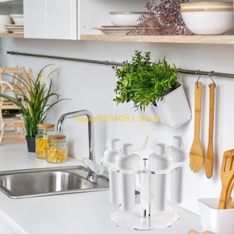 AXYC 6 Slot Circular Condiment Rack Acrylic Countertop Storage For Spice Jars Sturdy Compact Design Space Saving Kitchen