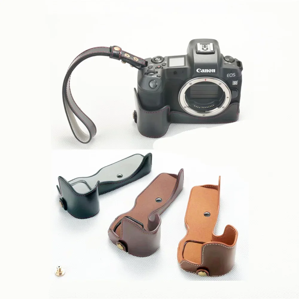 PU Leather Opening Version Protective Camera Bag Half Body Case For Canon EOS R Camera Bottom Cover Base