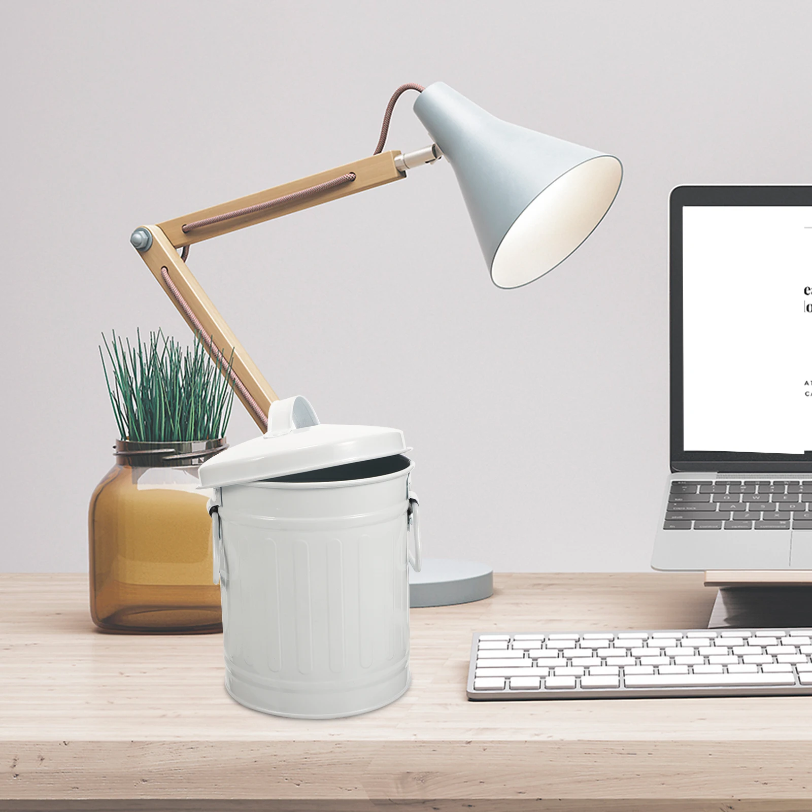 

Desktop Garbage Bucket Metal Trash Can With Lid For Office Bedroom Kitchen Use Small Flower Pot Alternative Iron