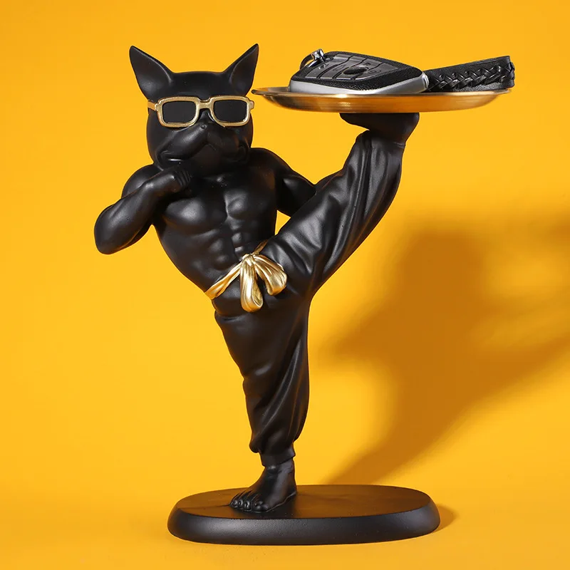 

French Bulldog Resin Sculpture Metal Storage Tray For Key Cosmetics Entryway Home Office Desktop Decor Art Gift For Adults