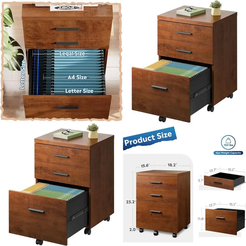 

Комод-тумба для документов из орехового дерева с 3 ящиками и выдвижной подставкой для принтера