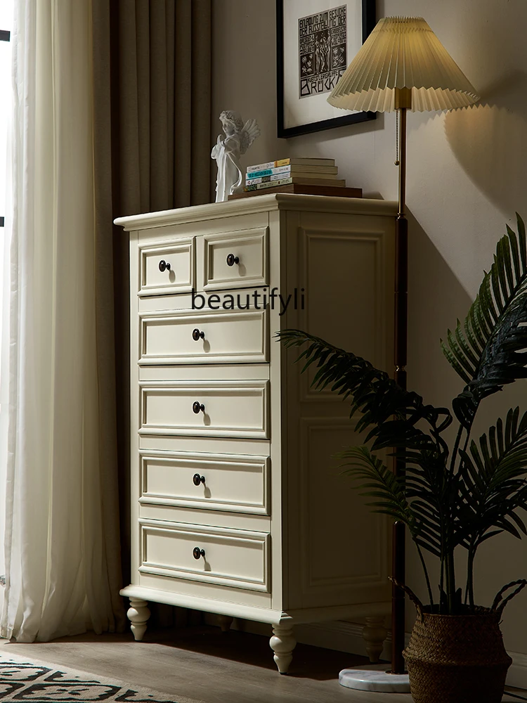 

American Style All Solid Wood Drawer Storage Six-Drawer Cabinet White Modern Simple Bedroom Small Apartment
