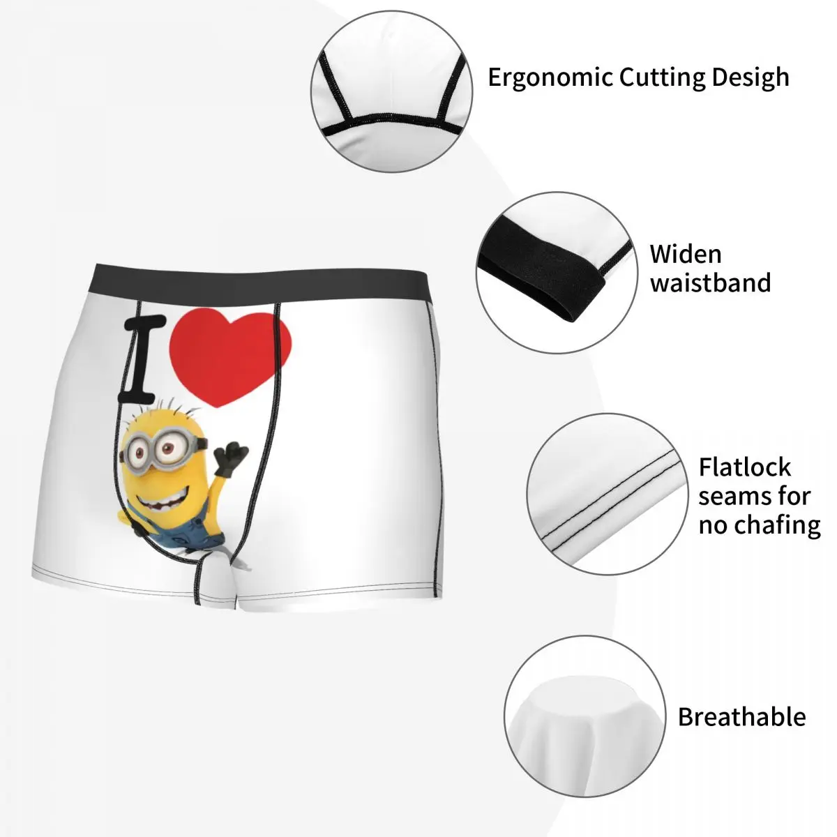 Custom I Love M-Minions Cartoon Underwear Men Stretch Boxer Briefs Shorts Panties Soft Underpants For Male