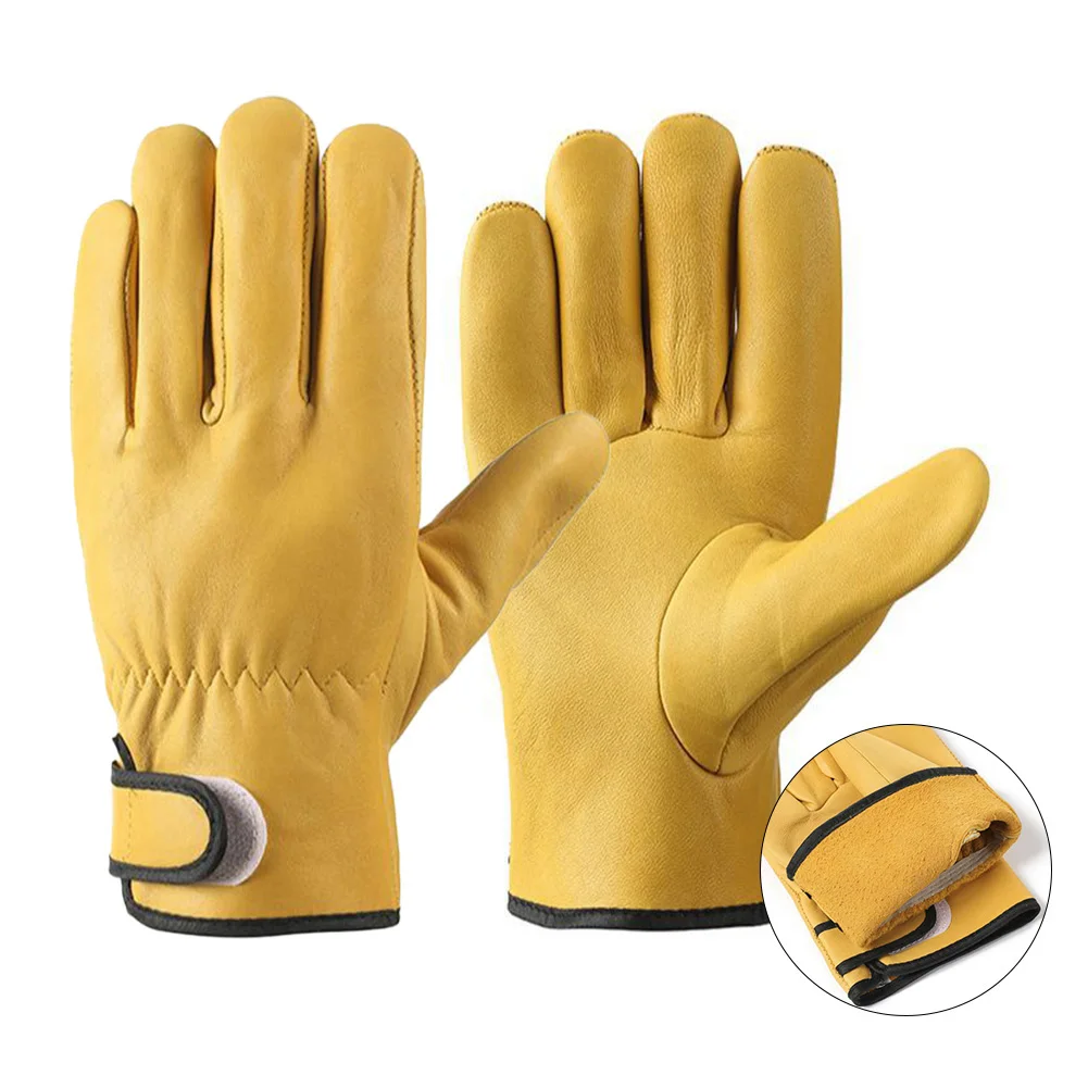 1 Pair Work Gloves Security Protection Safety Mechanic Glove Soft Sheepskin Leather for Driving Hunting Farm Garden Welding