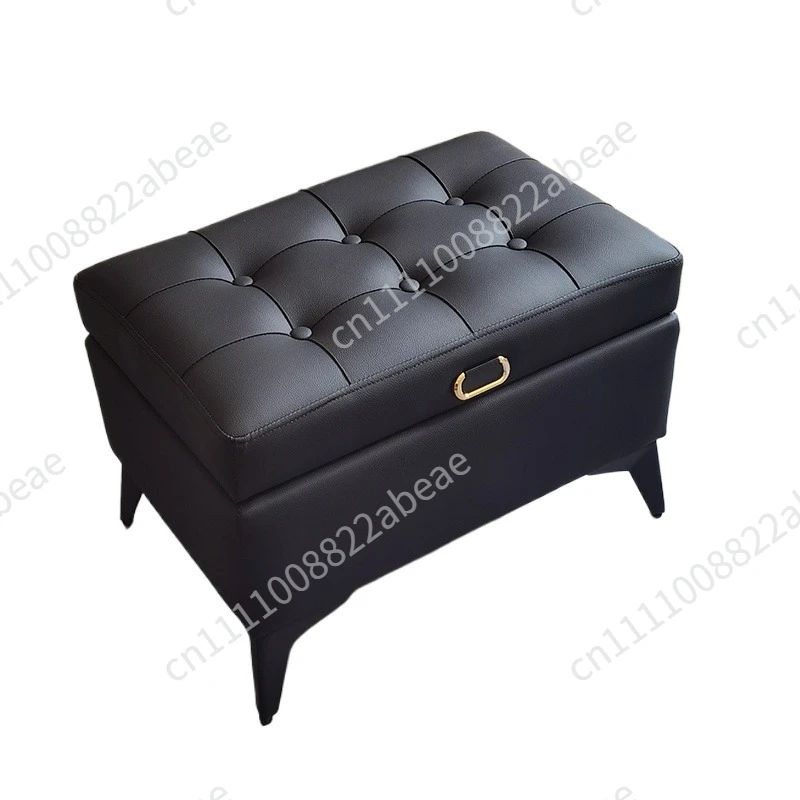 Solid Wood Storage Ottoman, Large Capacity Home Sofa Box, Movable Leather Bed End Bench, Wear-Resistant Entryway Shoe Stool