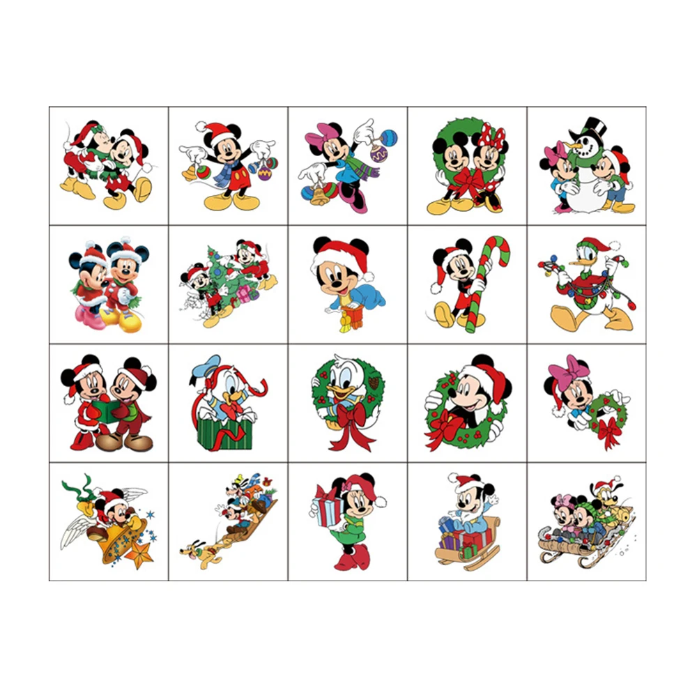 20pcs Disney Christmas Mickey Minnie Tattoo Sticker Cute Children Fake Temporary  Tattoos Funny Boys Girls Body Art Toys Decals