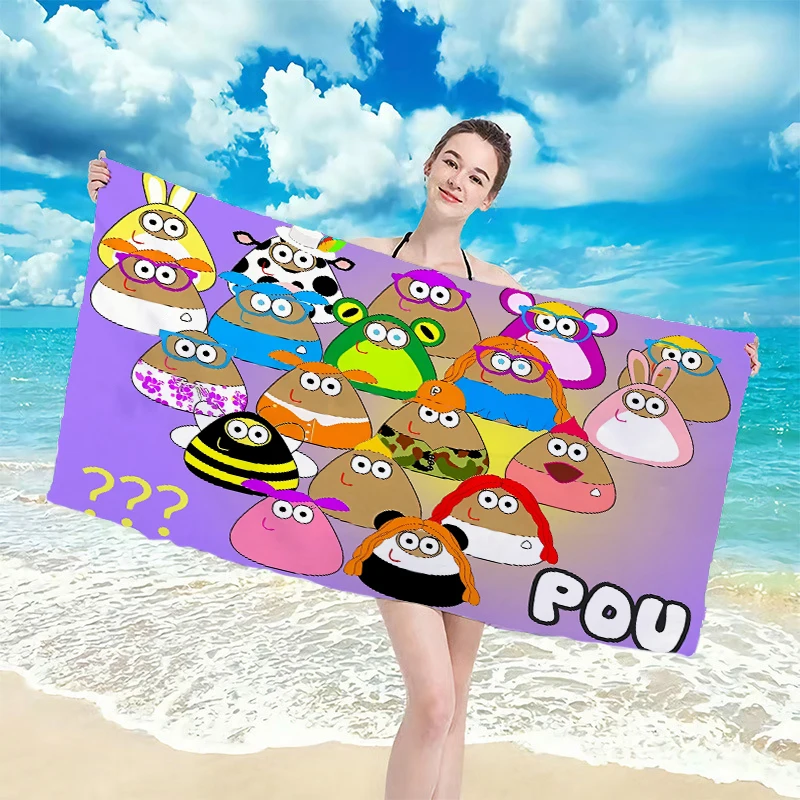 Pou โมเดลอะนิเมะเกมผ้าเช็ดตัวอาบน้ำเด็กสัตว์เลี้ยงของฉันมีไมโครไฟเบอร์พิมพ์3D ต่อพ่วงผ้าเช็ดตัวชายหาดสี่เหลี่ยมสำหรับใช้ในห้องน้ำของขวัญ