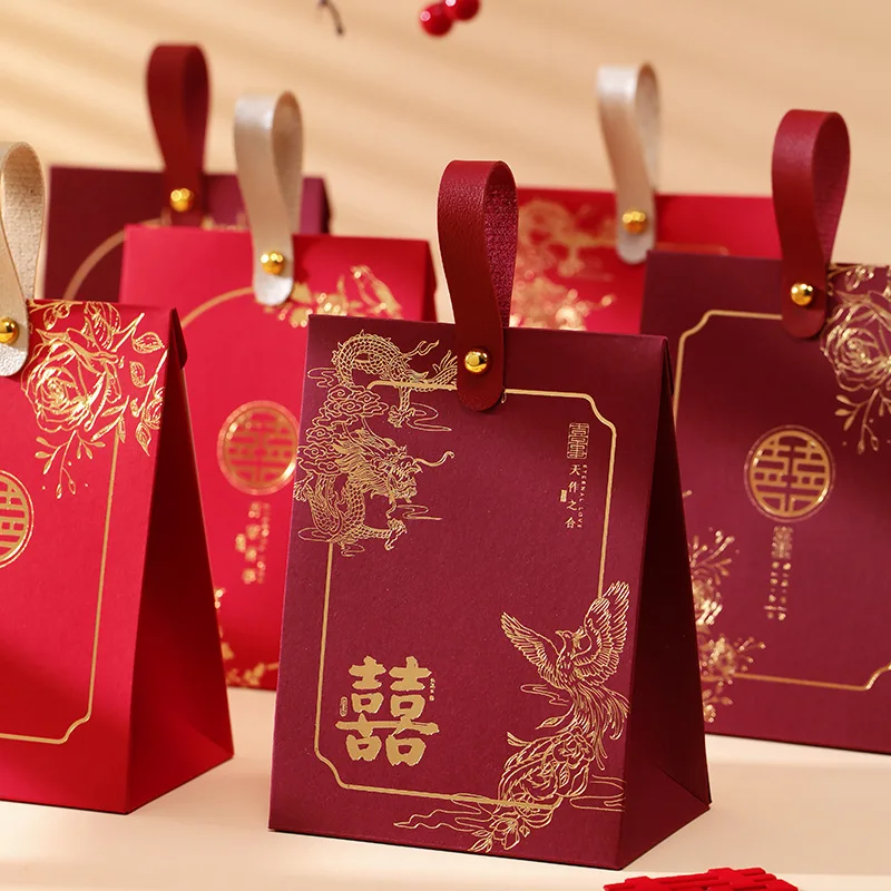 

(10 packs) Wedding candy box Chinese hand-held candy bag senior sense engagement gift packaging empty box
