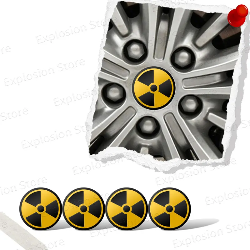 4Pcs 56mm Nuclear Radiation Warning Logo Car Tyre Wheel Center Hub Cap Emblem Decal Badge Stickers Accessories