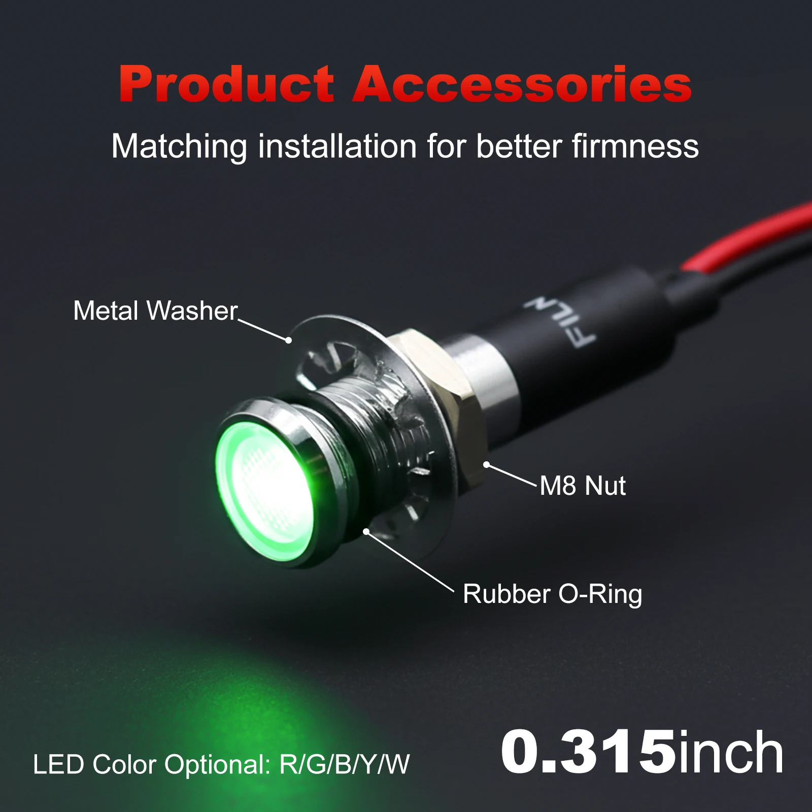 FILN 1 szt. 8mm Metalowa Lampka Kontrolna LED 12V/24V/110V/220V Przewodowa Wodoodporna Lampka Sygnalizacyjna do Samochodu Łodzi Panelu Sterowania Przemysłowego