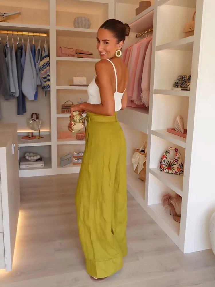 Solide High-Waist-Hose mit Schnürung für Damen, Streetwear-Stil mit Gürtel, Reißverschlusstaschen, weites Bein, lässige, locker sitzende, gerade Hose – Detail 7