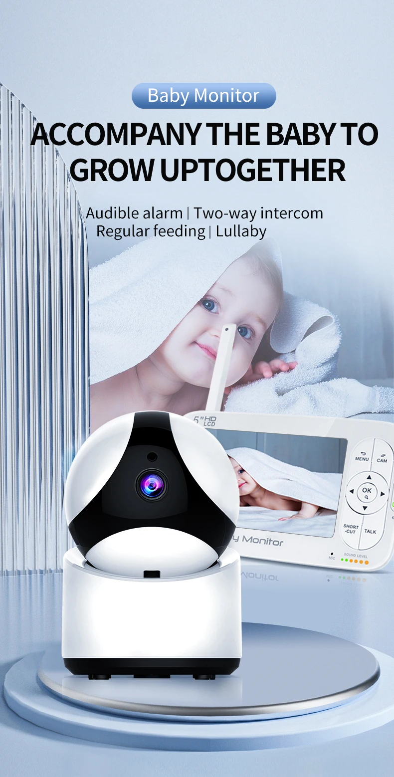 Glomarket 5inch Baby Monitor Infrared IR Night Vision Two-way Audio HD Zoom Baby Monitor