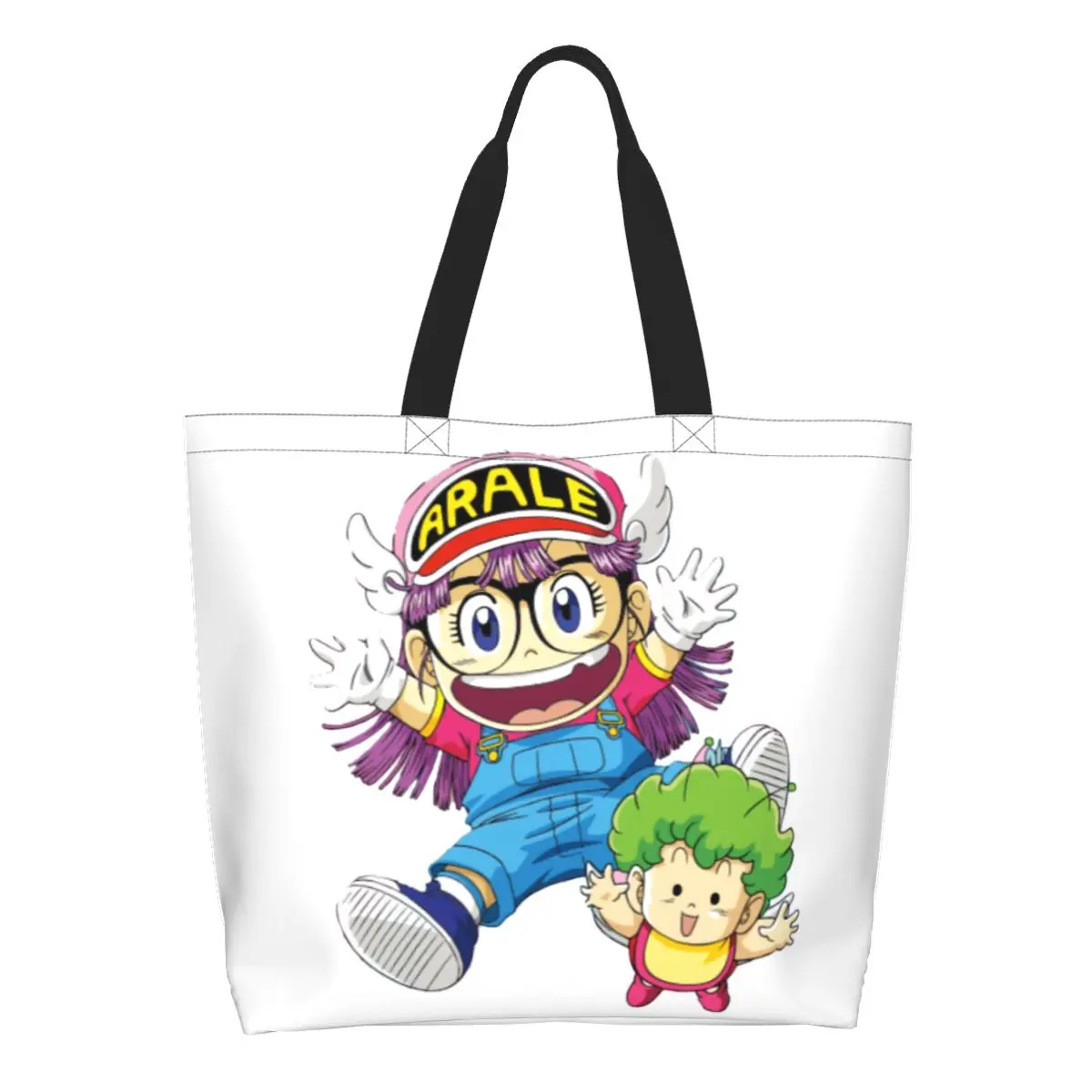 Custom Dr. Slump Anime Shopping Canvas Bags Women Washable Large Capacity Grocery Cute Arale Norimaki Tote Shopper Bags