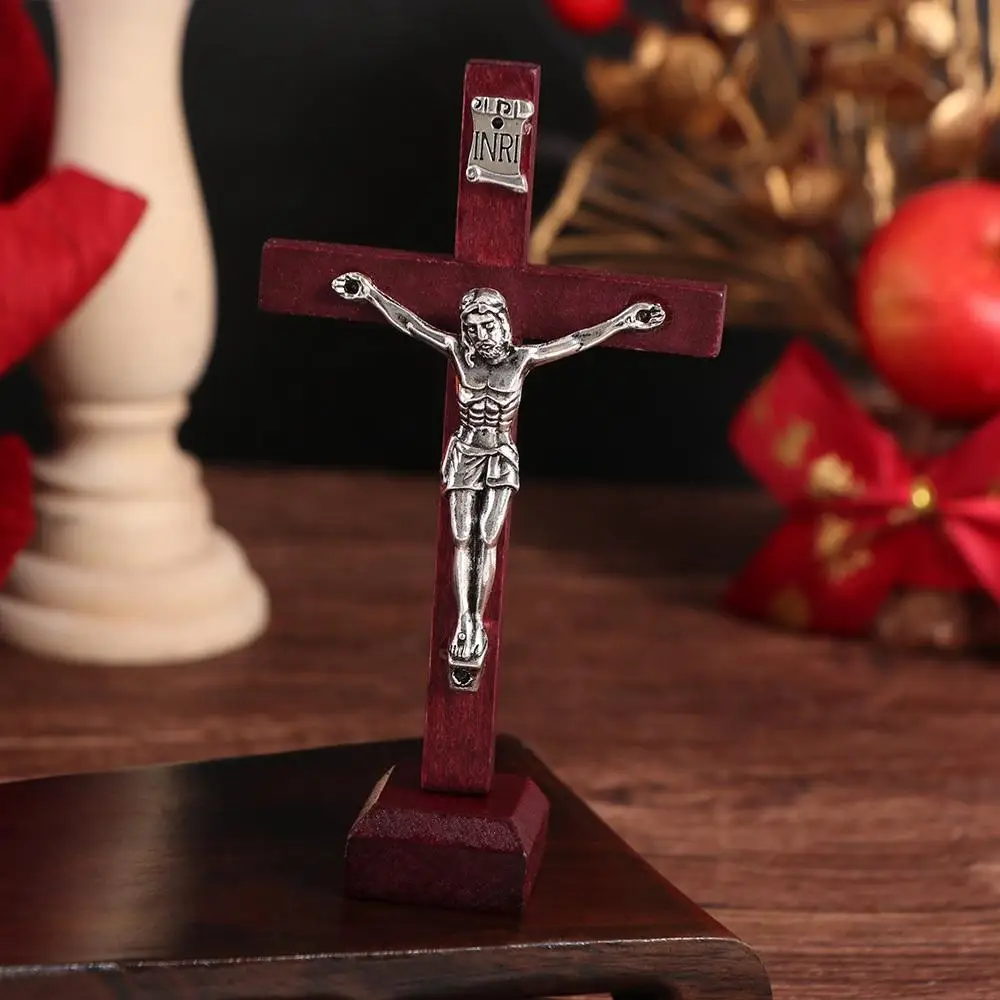 With Stand Wood Crucifix Religious Charm Catholic Catholic Jesus Cross Wooden Prayer Vintage Religious Decoration