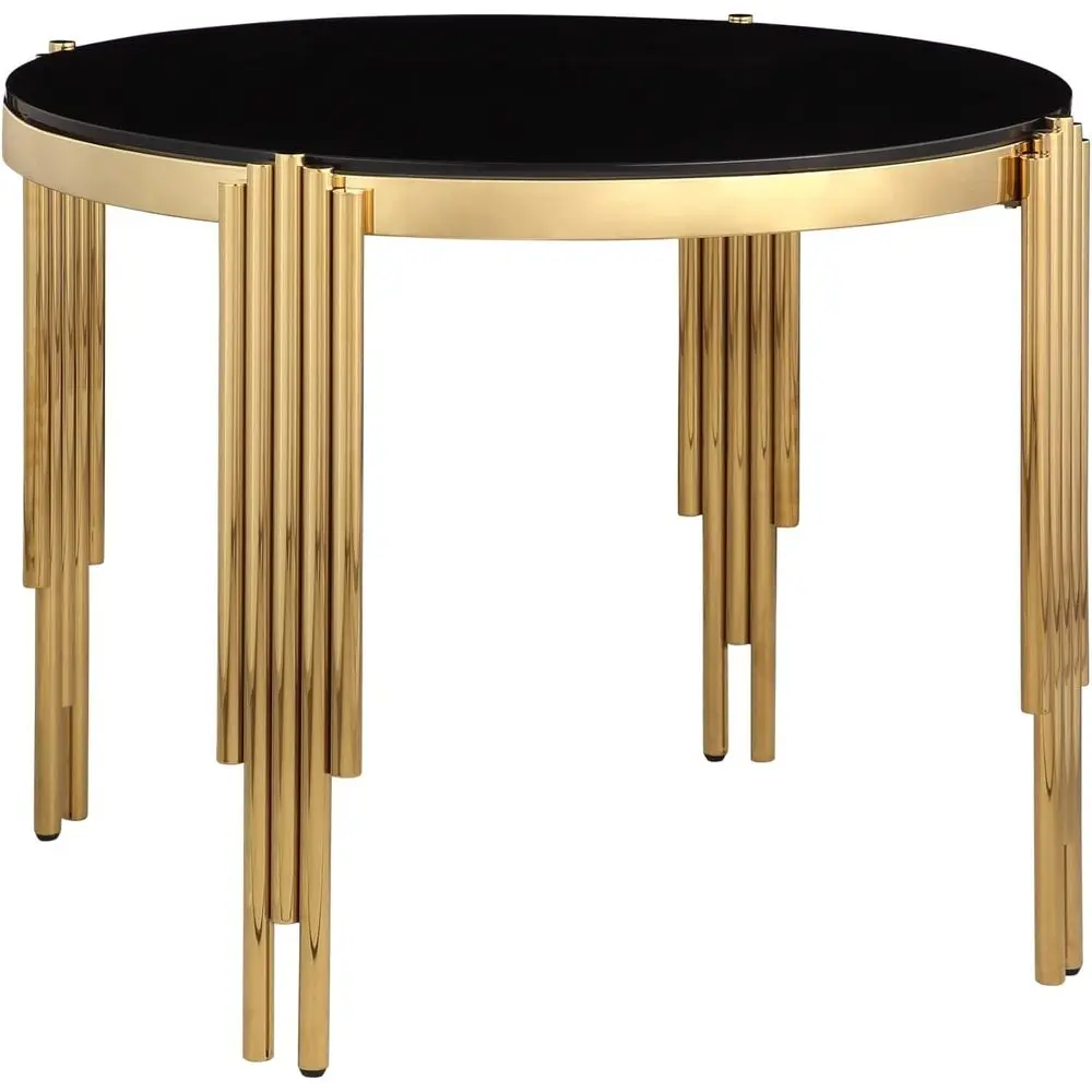 Modern Tempered Glass Circular Dining Table with Gold Stainless Steel Legs for Home Kitchen and Dining Area