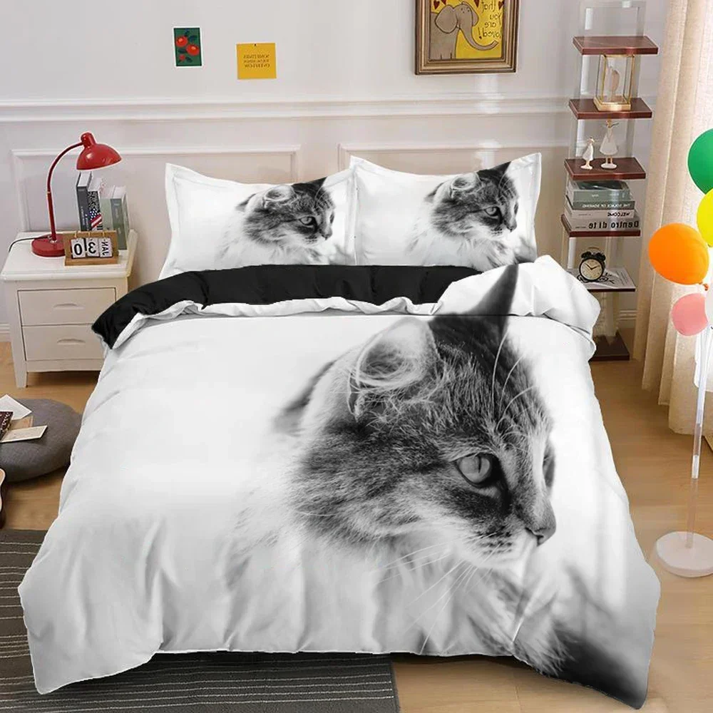 Lovely Pet Cat Bedding Set Cute Kitten Duvet Cover with Pillowcase Single Bed Sets Queen King Size Animal Polyester Quilt Covers