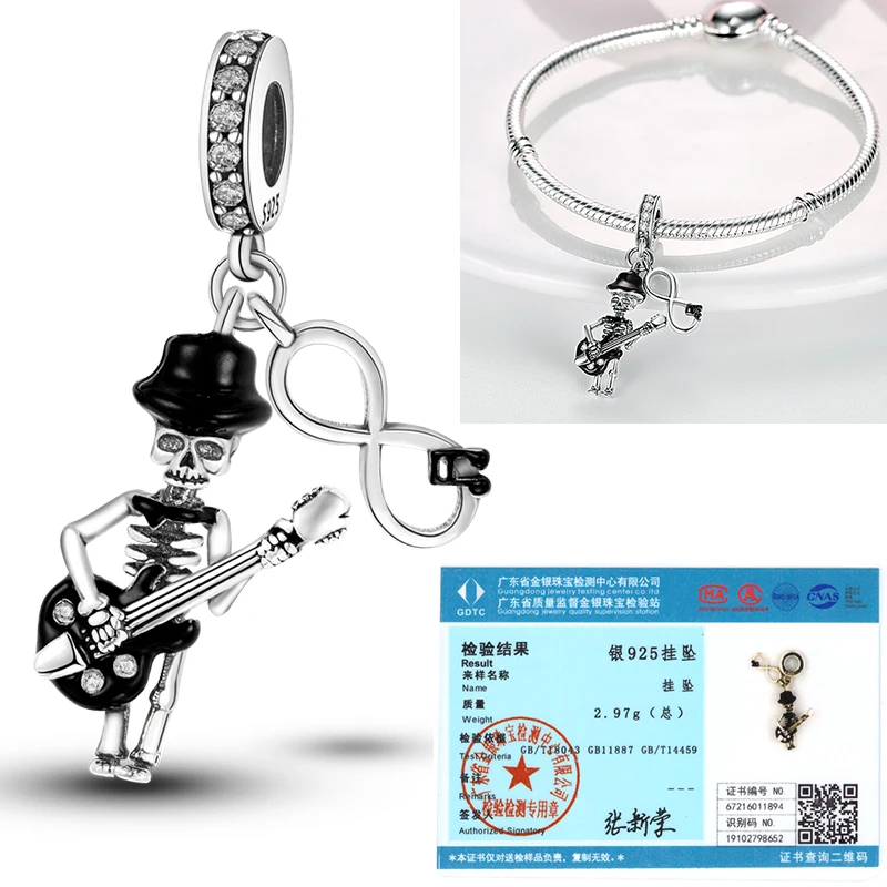 2026 Neuer Musik-Charm aus 925 Sterling Silber, Musiknoten-, Kopfhörer- und Gitarren-Anhänger, passend für europäische Armbänder, DIY-Geschenk für Frauen – Detail 2