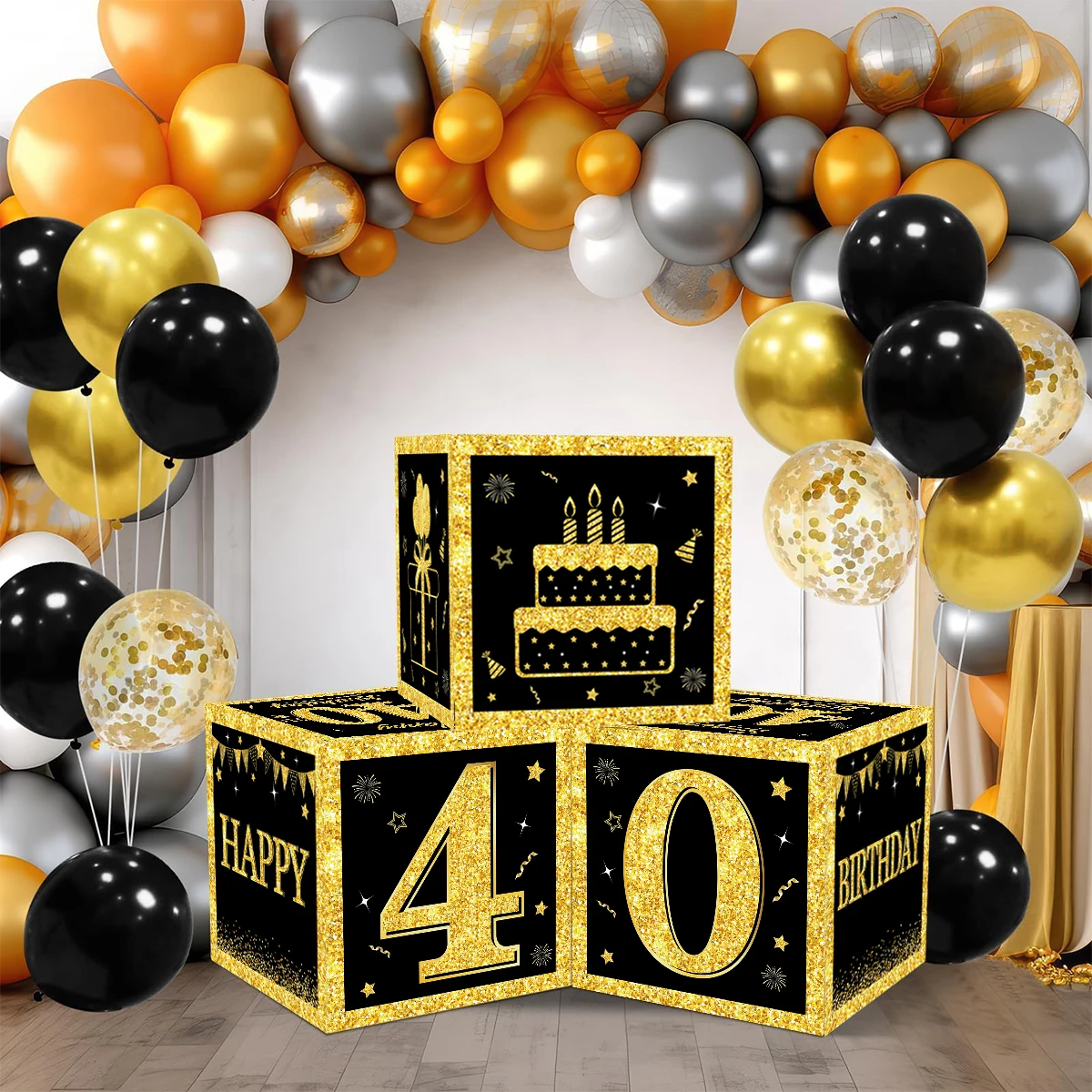 Gold Black Birthday Number Boxes 18 3pcs 30 40 50 60 Years Old Birthday Paper Boxes Decoration Adult Birthday Party Decoration