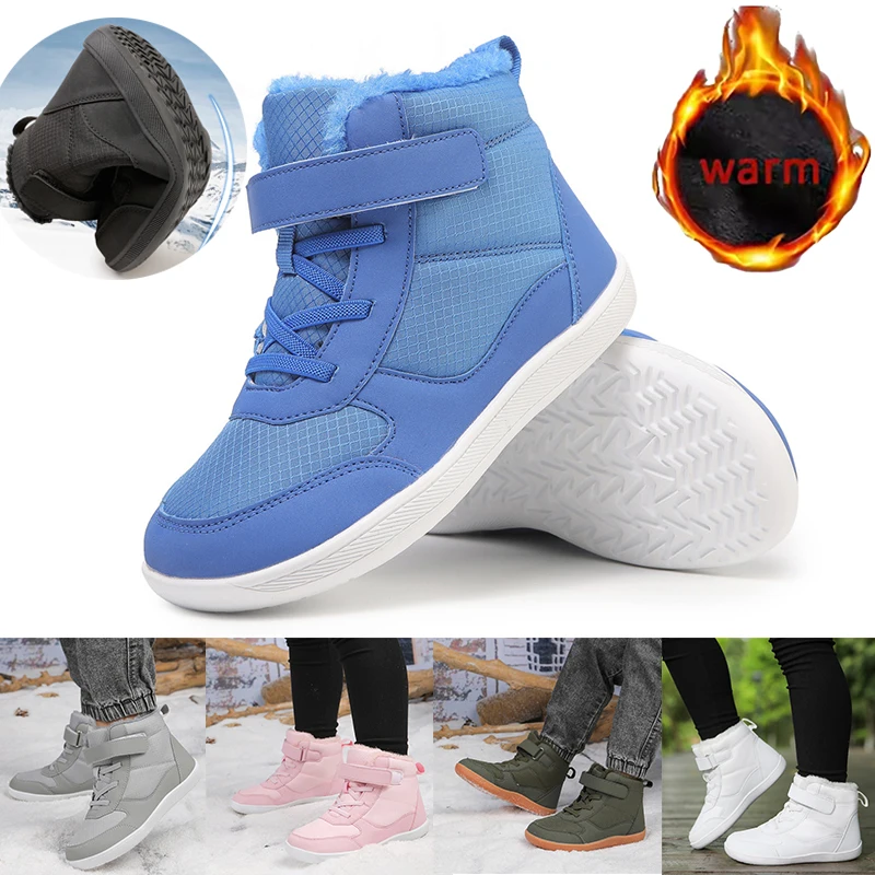 

Новые зимние детские хлопковые ботинки с широким носком, непромокаемые зимние ботинки, утепленные теплые плюшевые ботинки, уличная нескользящая походная обувь