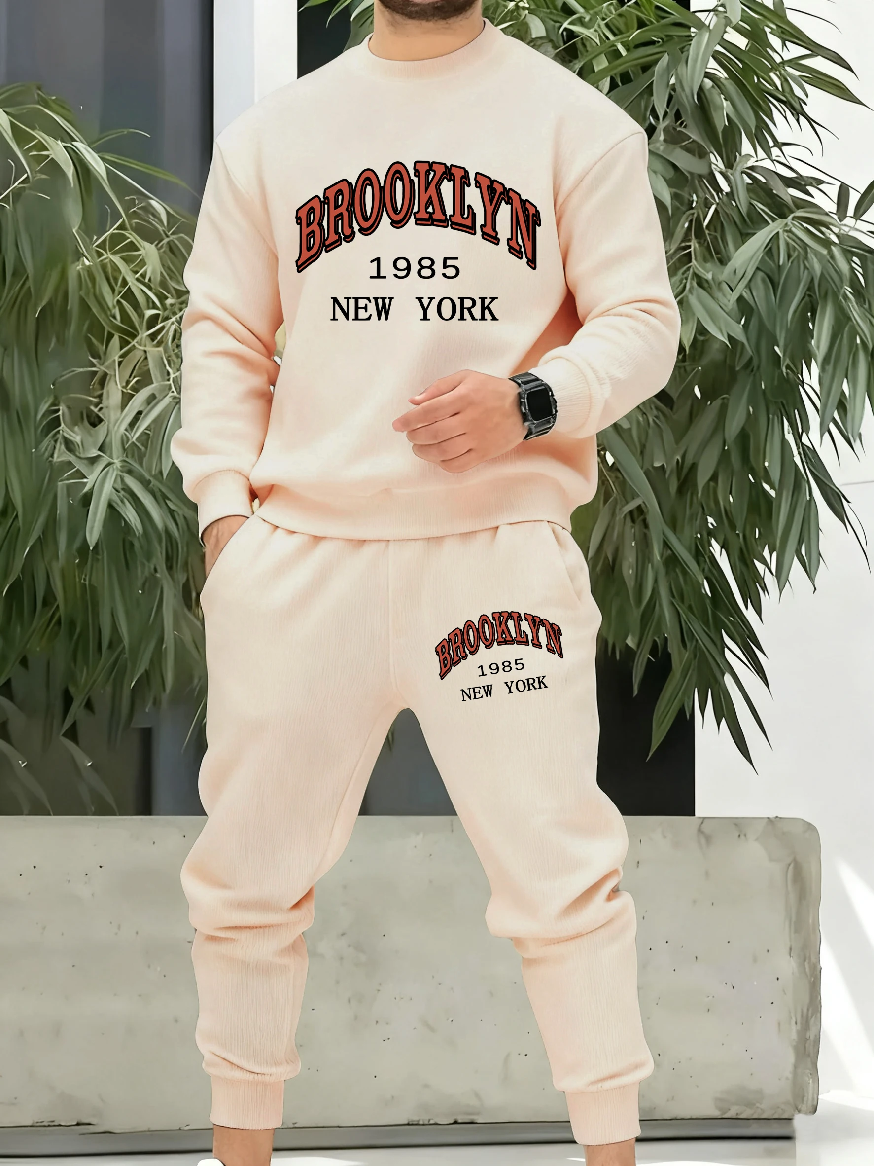 New York 1985 Brooklyn Print Sportsuit Herren Street Herbst Sweatshirt Vintage Lose Sportbekleidung Hosen Unisex Fleece Kleidung