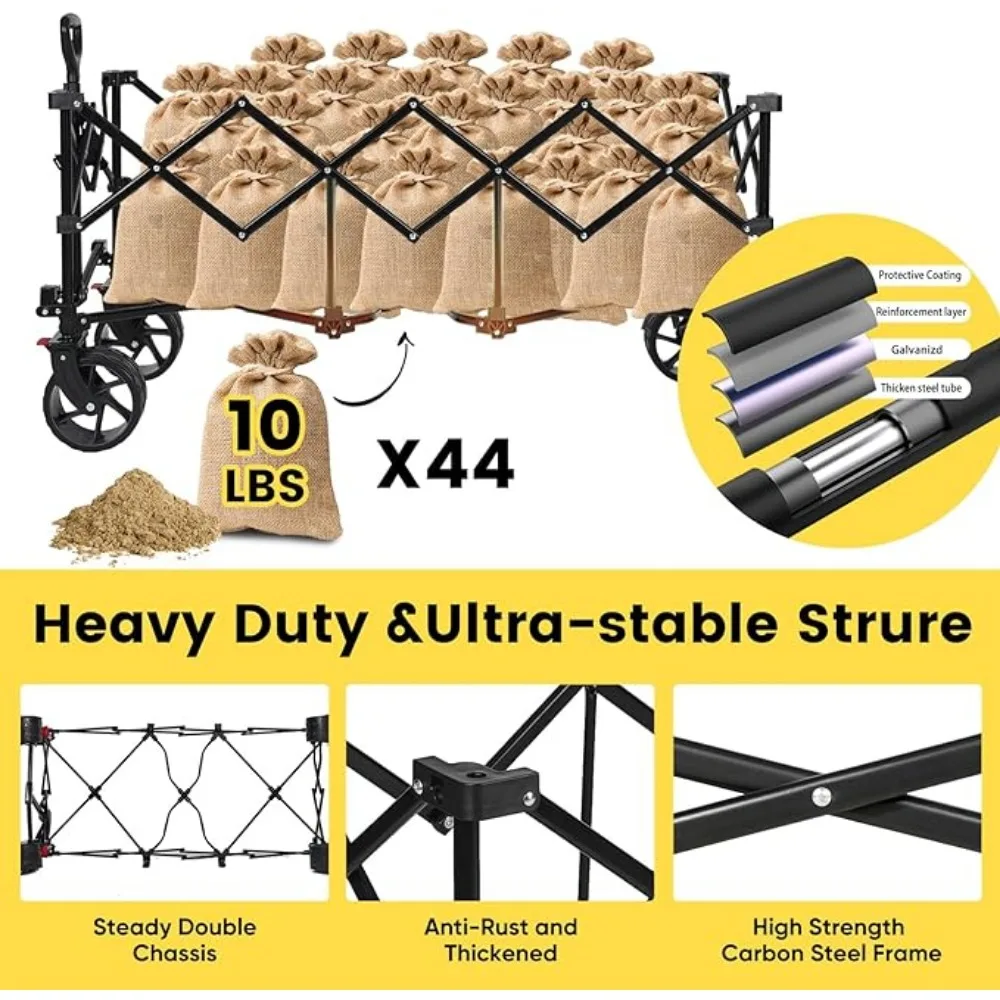 Imagem -06 - Vagão Estendido Dobrável para Camping 48in l Carrinho Dobrável com Capacidade de 440lbs Carrinho de Mão Suprimentos de Jardim