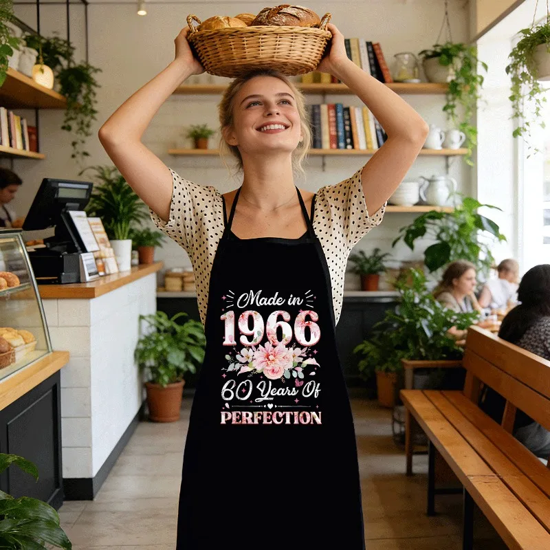 1966 Fun Commemorative 60th Birthday Floral Pattern Apron – Durable and Comfortable Fun Apron, Unisex Cooking Gift, Suitable for