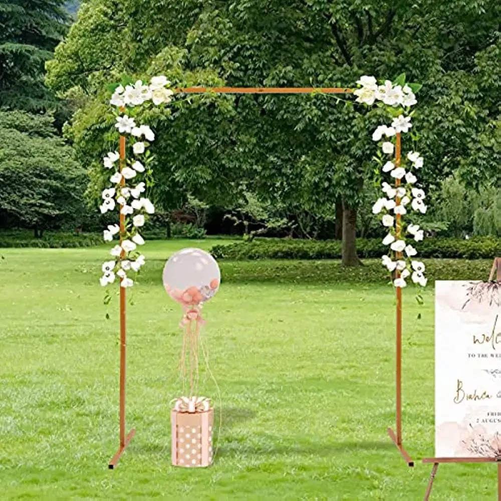 Gold Birthday Decoration 6.6FT Square Metal Wedding Arch Frame Garden Arbor Party Flowers Arch Backdrop Stand Decor Balloon Arch