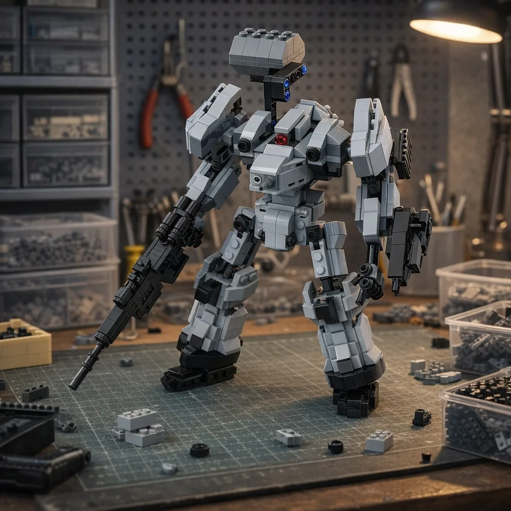

MOC Battle Mech Building Blocks, Articulated Robot Model Kit with Heavy Rifle Accessory, DIY Assembly Toy for Adults Kids