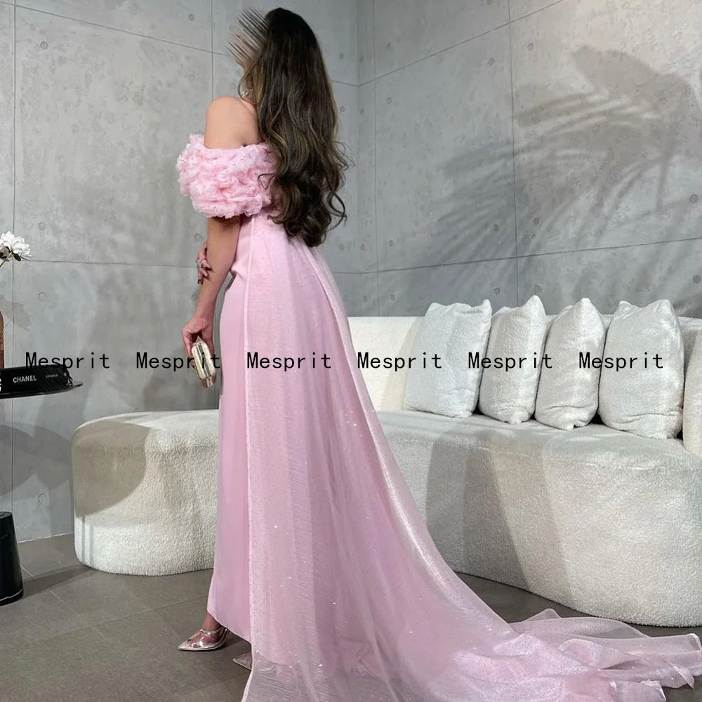 Pale Pink Evening Dress for Woman Boat Neck Rose Flowers with Detachable Train Straight Prom Dresses Formal Party Gown