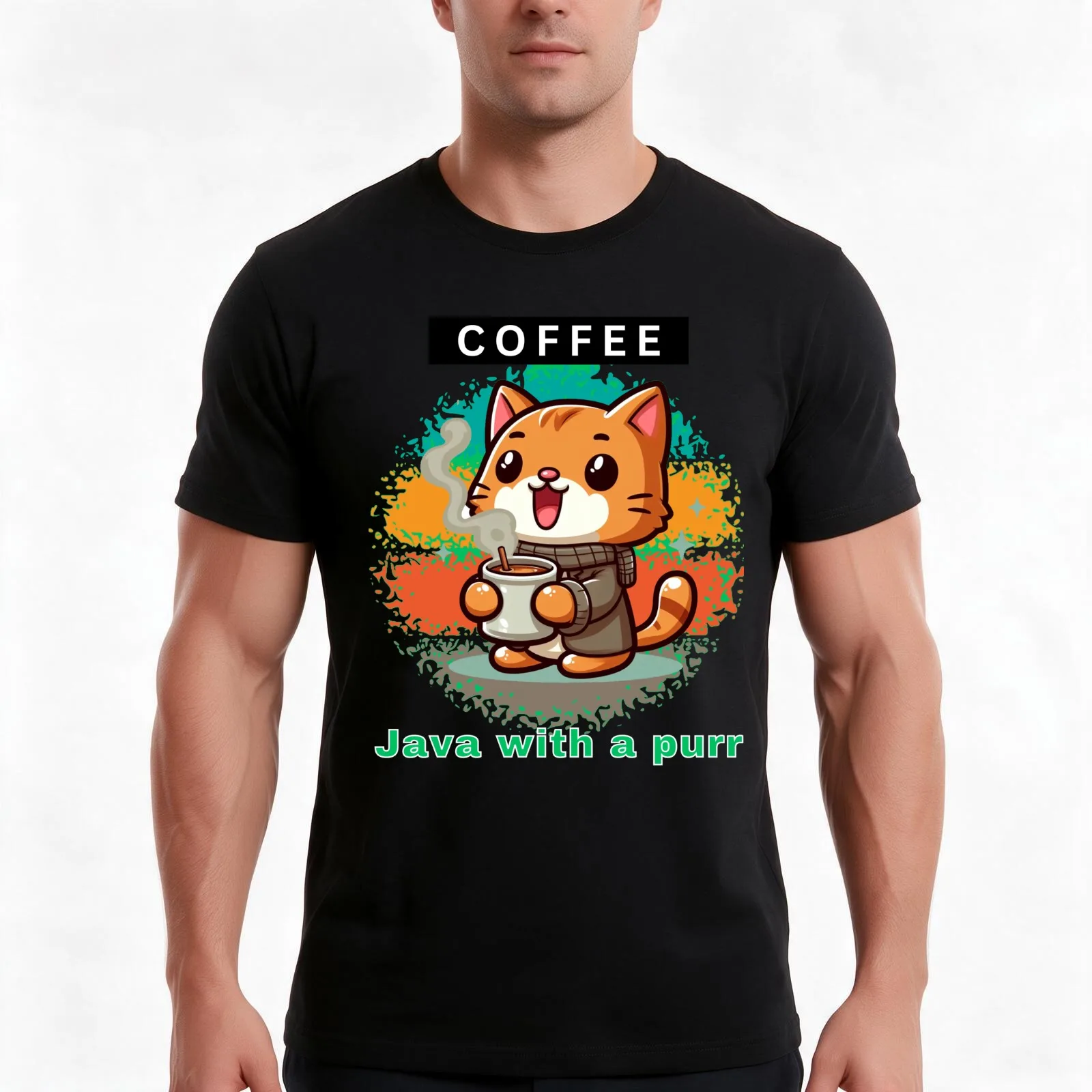 Espresso-Loving Feline Fiesta T-Shirt, Summer Casual Cotton Tee, Oversized Streetwear Tops, Vintage Graphic Print, 100% Cotton