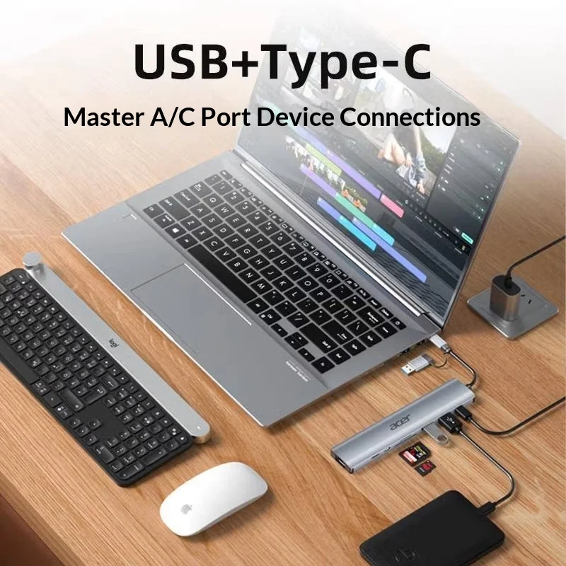 Acer Type-C 9-in-1 docking station USB splitter converter with card reader HY41-T9  network port [USB+C port+TF/SD])