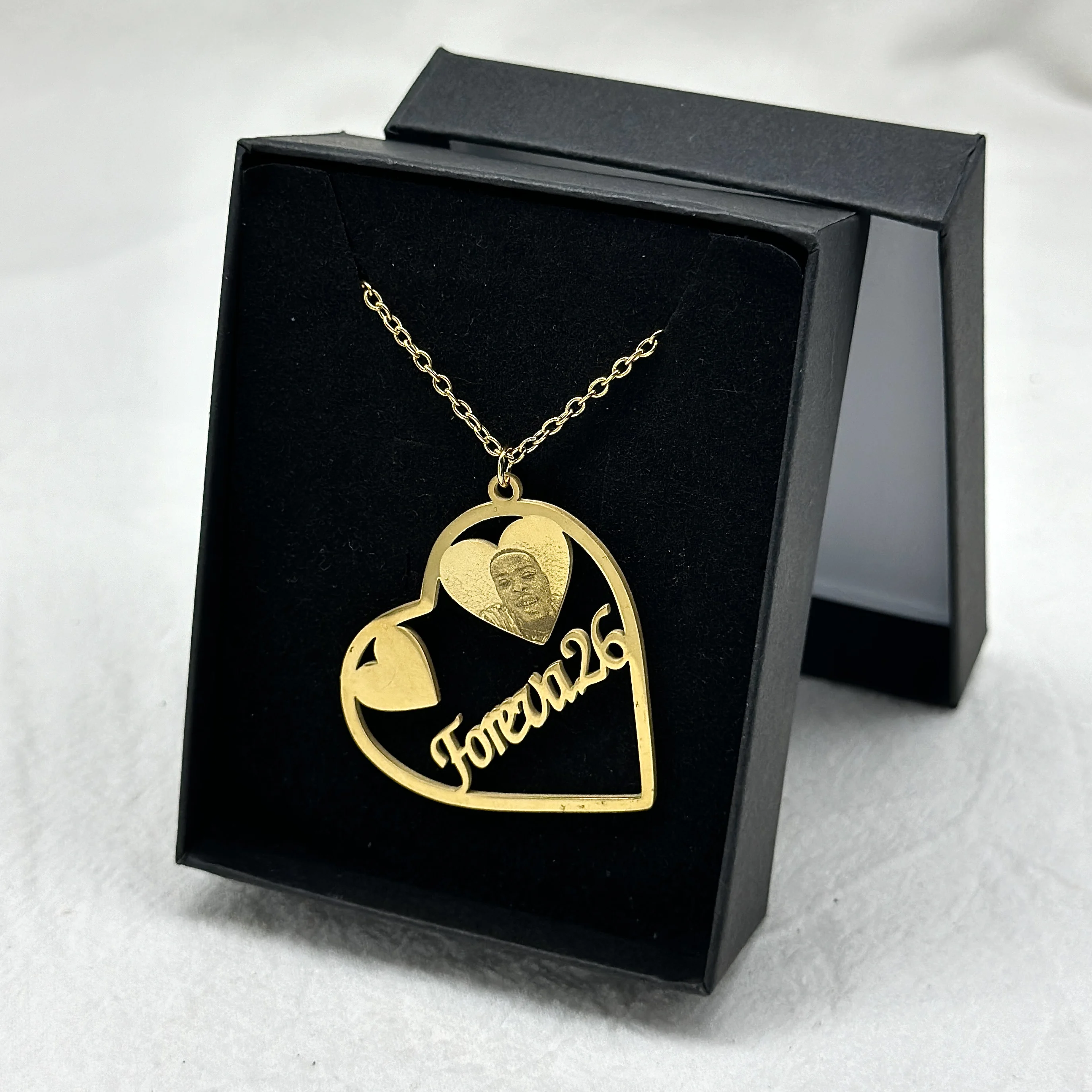 

Custom Photo Necklace Stainless Steel Heart Pendant Personalized Engraved Name Birthday Necklace Couple Christmas Jewelry